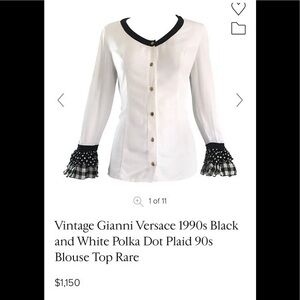 Versace Vintage Black with Polka Dot and Plaid accents Blouse